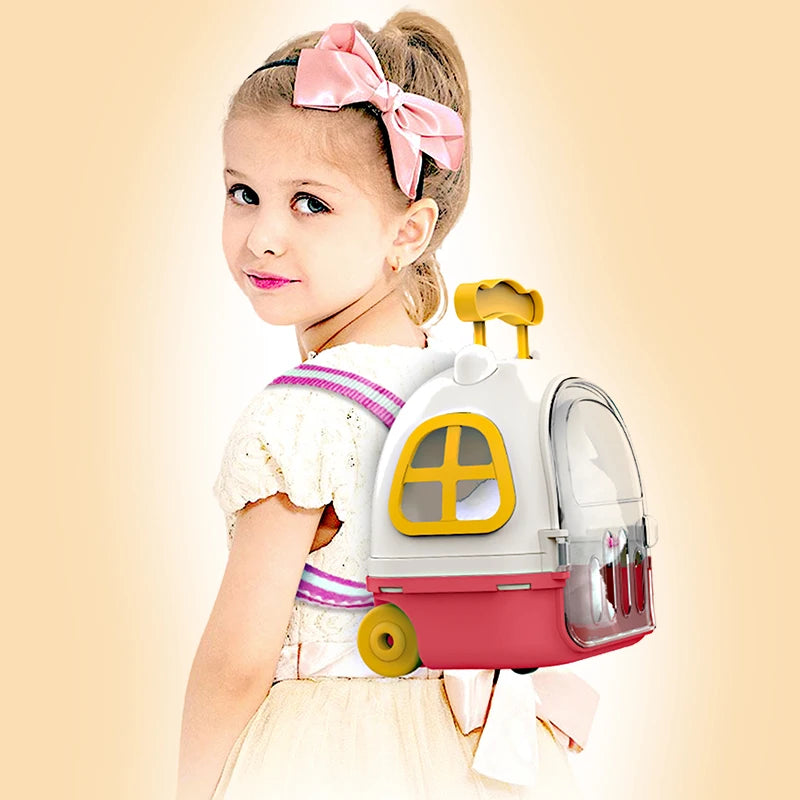 兒童過家家模擬毛絨動物電動行走可愛毛絨狗貓背包套裝女孩益智玩具