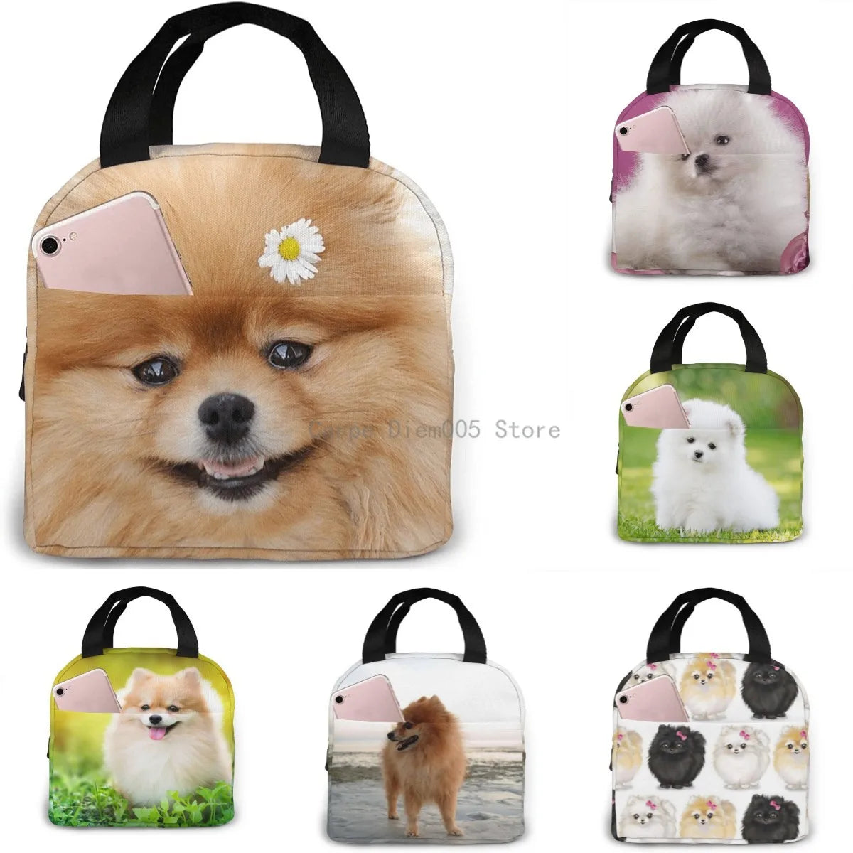 博美犬保溫午餐袋,適用於可重複使用的防水冷藏袋午餐盒,適合青少年女孩上學旅行野餐