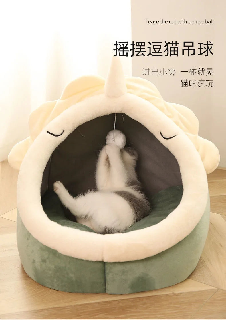 深度睡眠貓床卡通寵物可折疊可拆卸可洗寵物睡床適用於小型犬墊袋貓床