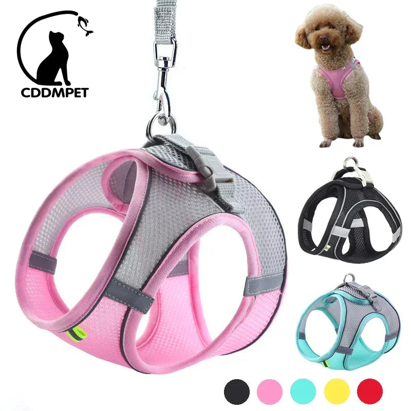 小型犬用 犬用ハーネス リーシュセット 調節可能 子犬 猫用ハーネス ベスト フレンチブルドッグ チワワ パグ アウトドア ウォーキングリード リーシュ