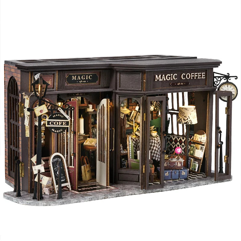 CUTEBEE ドールハウス ミニチュア 家具付き 3D DIY 木製ドールハウスキット 防塵 クリエイティブルーム ホームデコレーション コーヒーショップ用