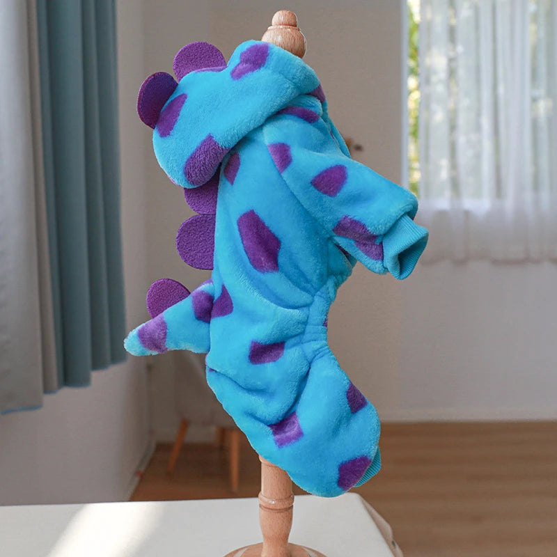 超柔軟羊毛寵物服裝,適合小狗秋冬毛絨保暖狗連身衣,四腳恐龍獨角獸角色扮演貓服裝