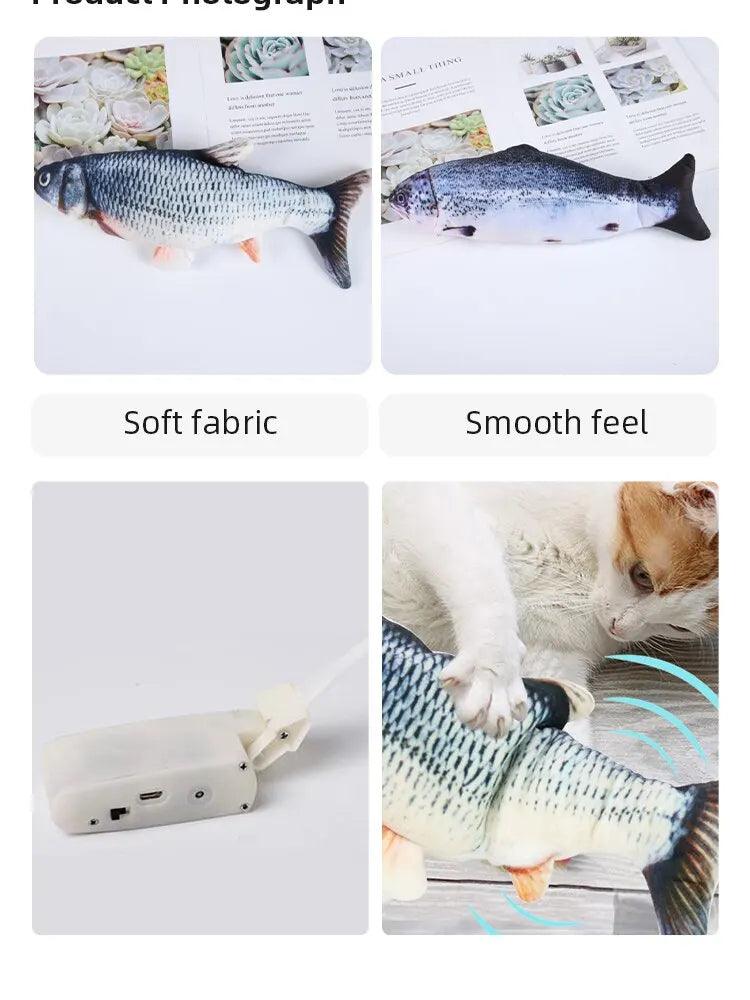 USB 充電軟魚玩具,適用於貓狗 - 互動咀嚼、訓練和牙齒清潔毛絨玩具