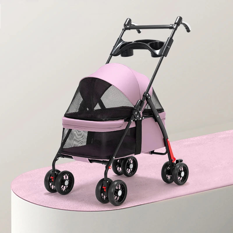 アウトドア用高級折りたたみ式ポータブルペットキャリア 4輪トロリー旅行キャリッジ 猫犬ペットベビーカー
