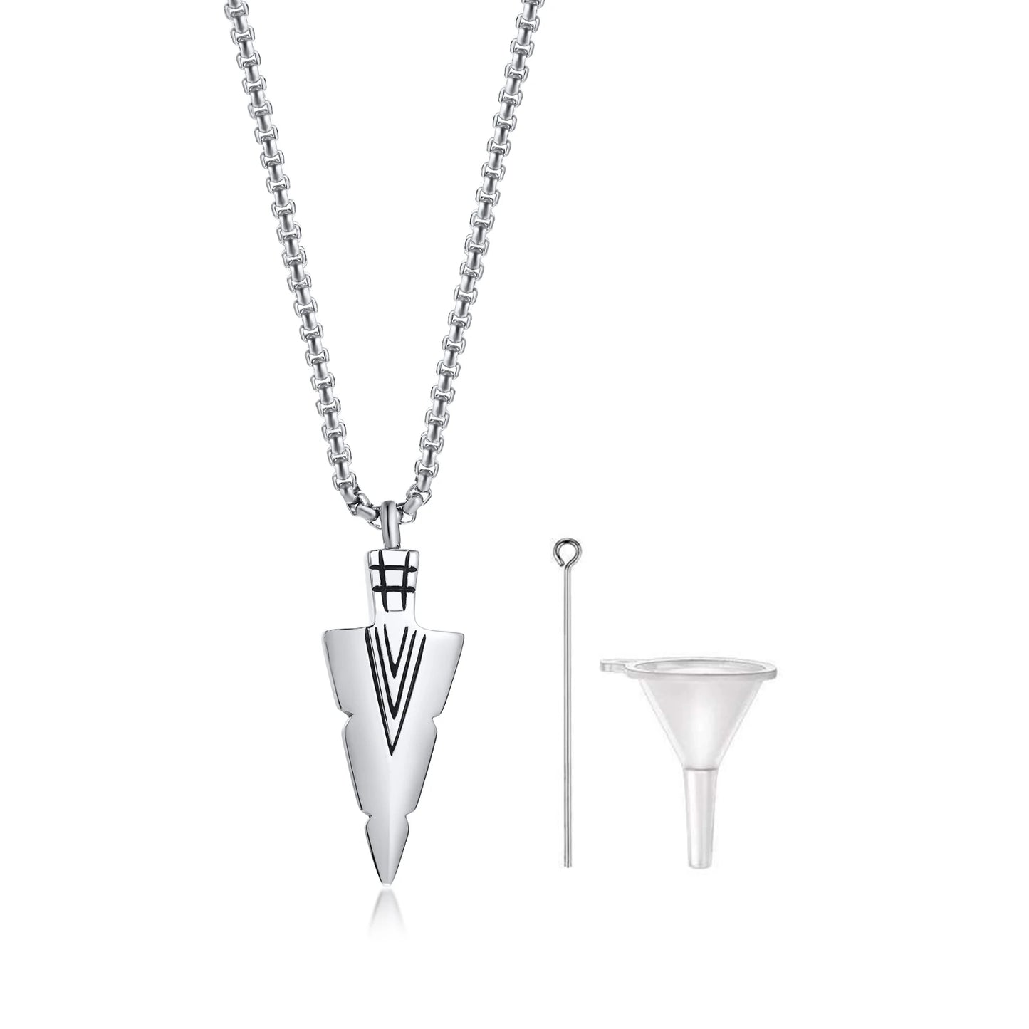男性用火葬骨壷ネックレス、ステンレススチール製トライバル矢じりメモリアルペンダント、弔いの記念品ギフト
