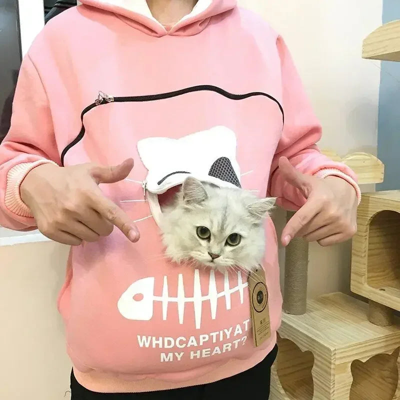 冬季連帽衫運動衫男女動物袋連帽套頭衫襯衫上衣女士可攜帶狗貓透氣運動衫 3XL