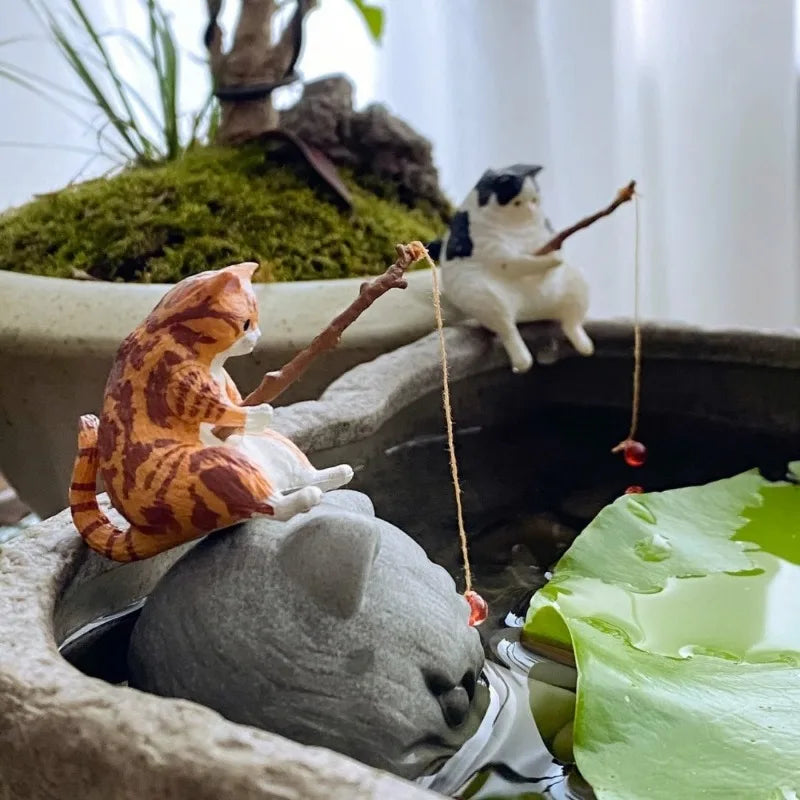 釣魚貓汽車內裝裝飾可愛樹脂帶管眼鏡汽車後視鏡掛件出風口車載飾品