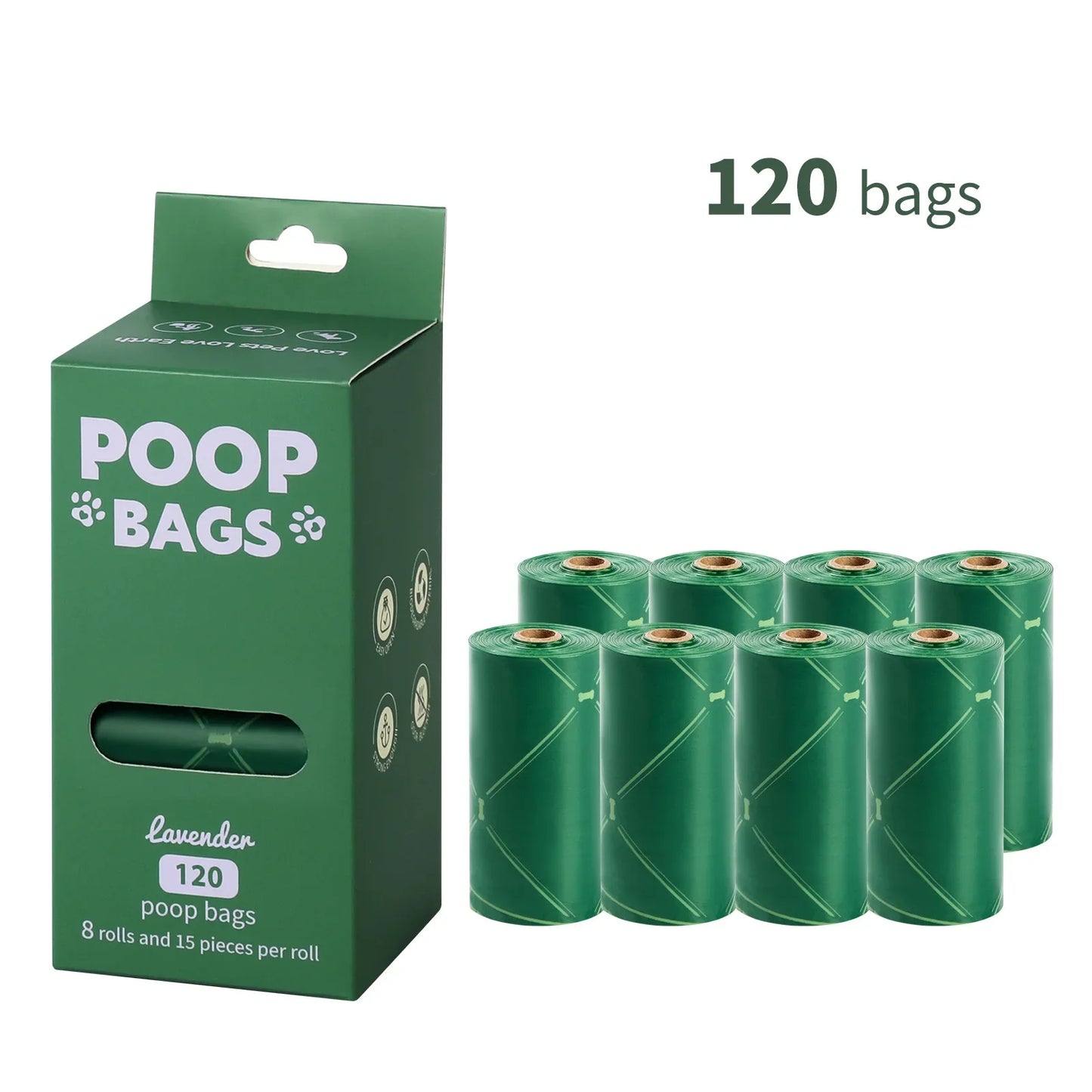 120pcs Biodegradable Pet Poop Bags with Dispenser & Clip