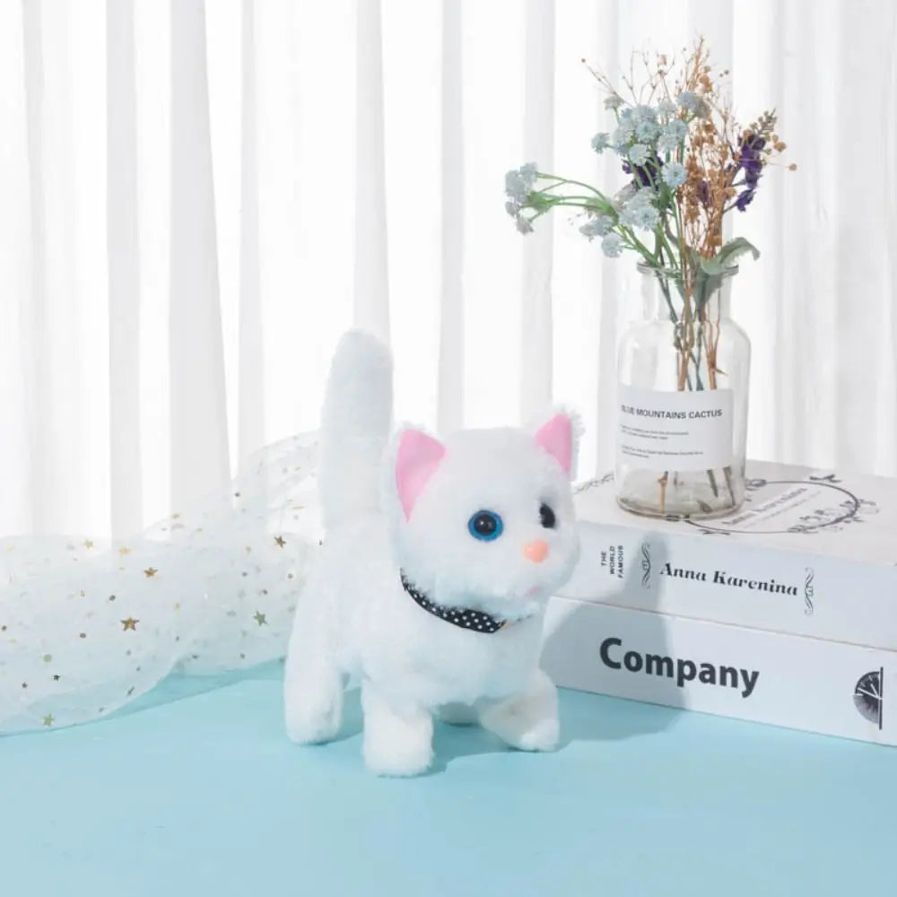 全新行走小貓毛絨玩具電動互動貓填充動物喵喵尾巴搖頭點頭貓寵物玩具兒童禮物