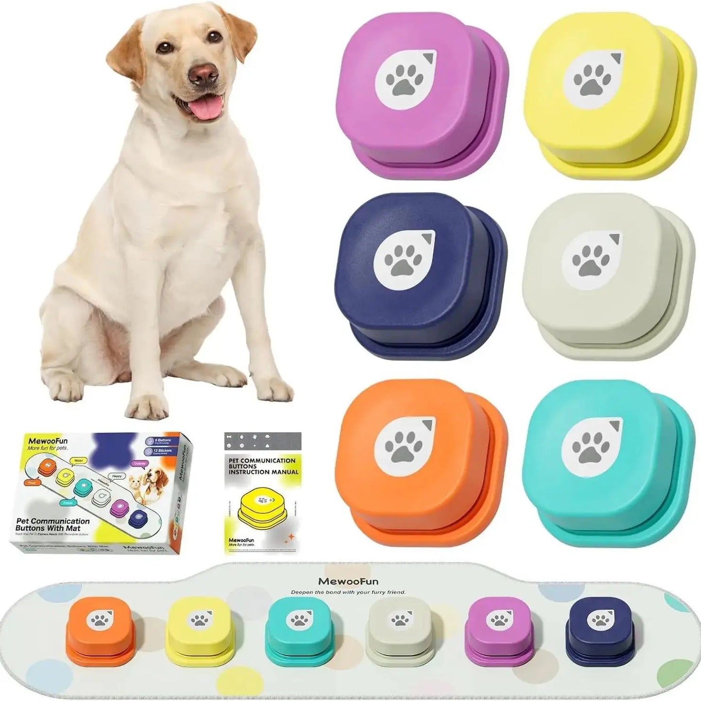 Mewoofun Dog Buttons Training Words Dog Talking Training Buttons Set 6 Packs for Communication Starter Pack with Training Manual