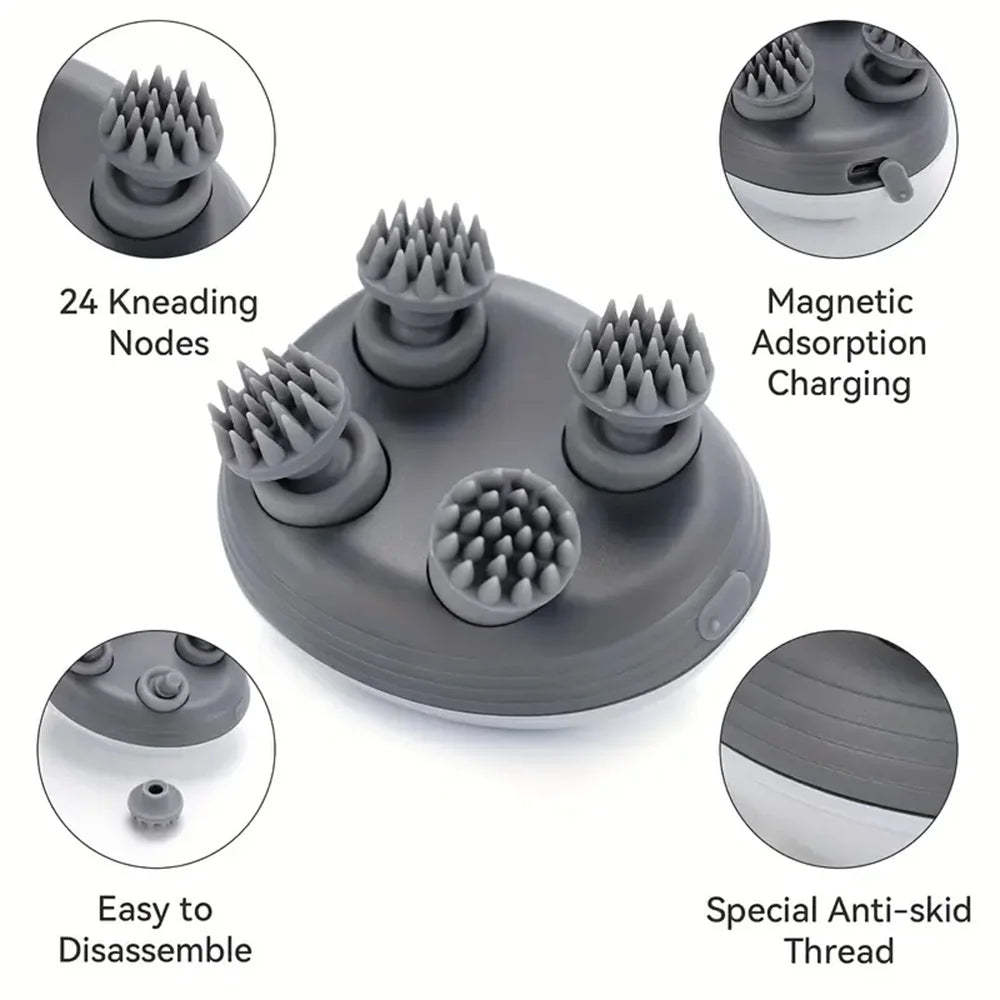 4つのシリコン製回転ヘッドを備えた電動ペットヘッドマッサージャー。長時間の耐久性を備えたワイヤレスポータブルミニペットマッサージャー。