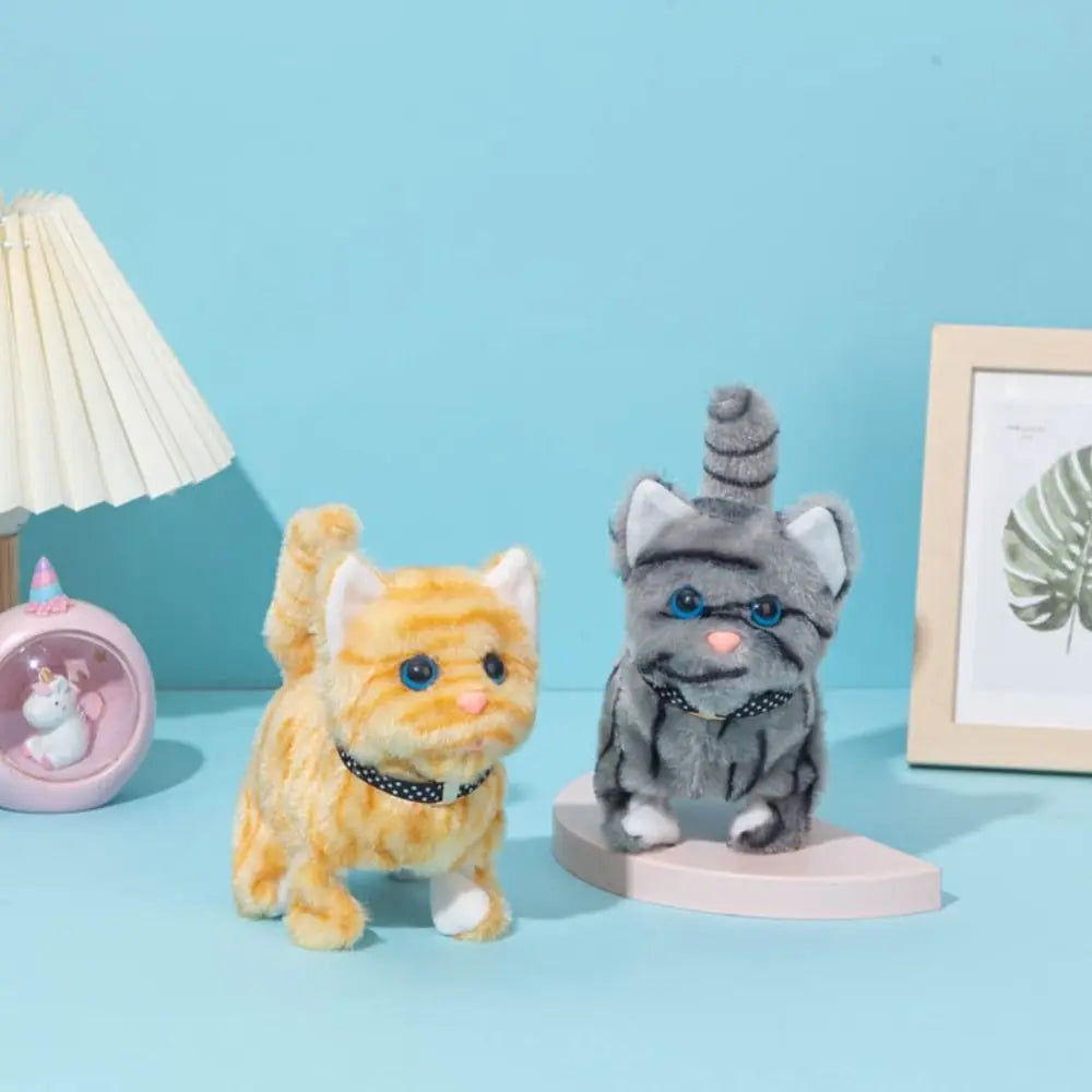 全新行走小貓毛絨玩具電動互動貓填充動物喵喵尾巴搖頭點頭貓寵物玩具兒童禮物