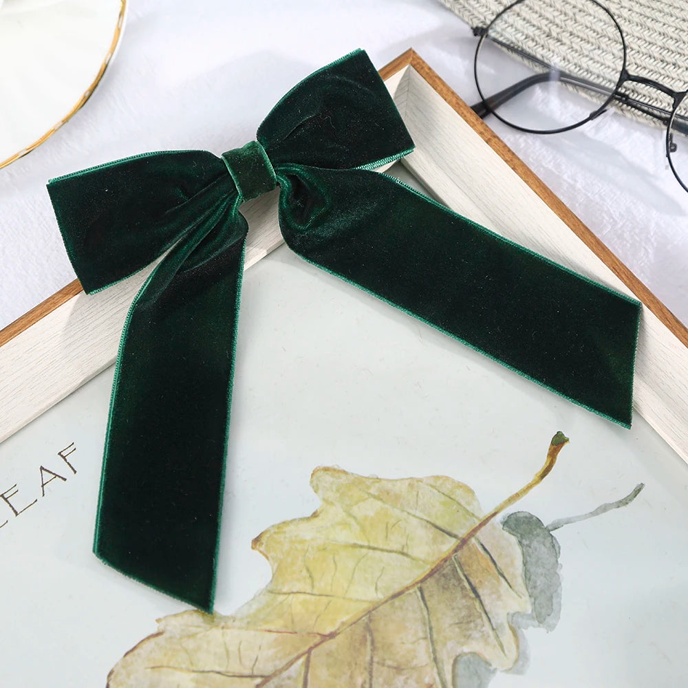 蝴蝶結天鵝絨髮夾女氣質馬尾髮夾髮夾女生黑紅絲帶髮夾時尚髮飾