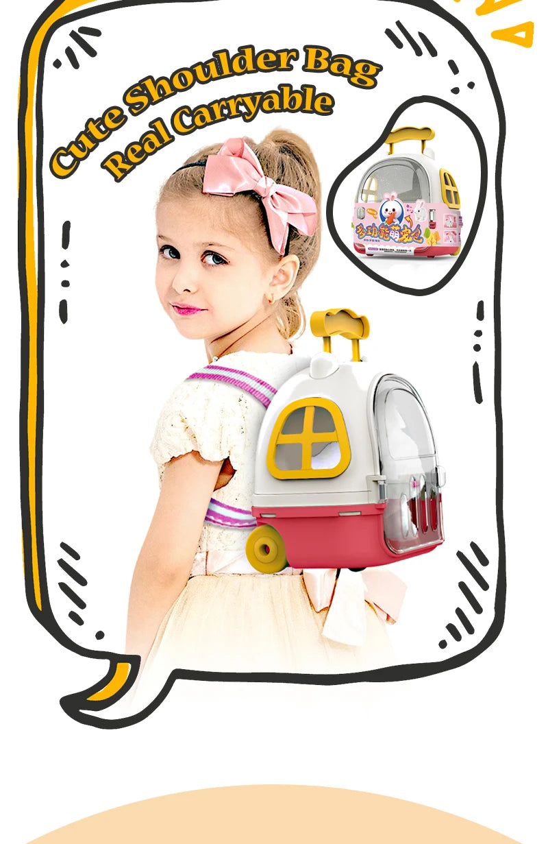 兒童過家家模擬毛絨動物電動行走可愛毛絨狗貓背包套裝女孩益智玩具