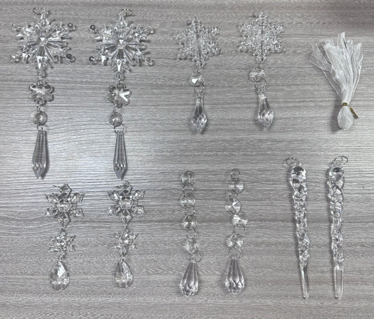 10 件聖誕樹吊墜壓克力冰條雪花天花板聖誕節掛飾新年聖誕裝飾家居裝飾