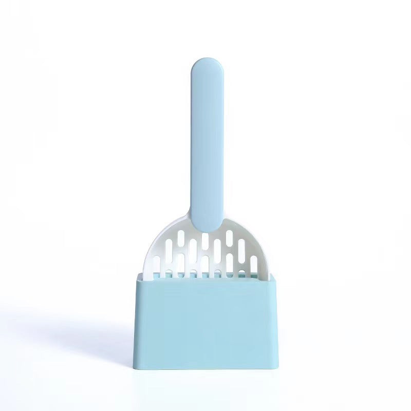 Multifunctional Cat Dog Litter Shovel with Bag Storage & Cleaning Base