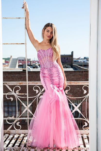 Strapless Sweetheart Embroidered Bodice Mermaid Long Wedding & Evening Dress AC774