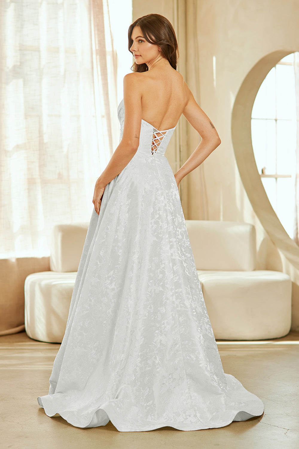 Elegant Lace Embellished Long Bridal Wedding Gown Detailed Design AC8061