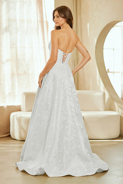 Elegant Lace Embellished Long Bridal Wedding Gown Detailed Design AC8061