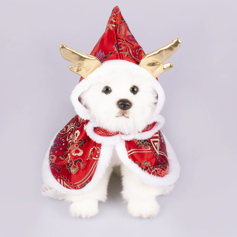 新年のペット服 犬猫用 ブロケード サテン サテン マント