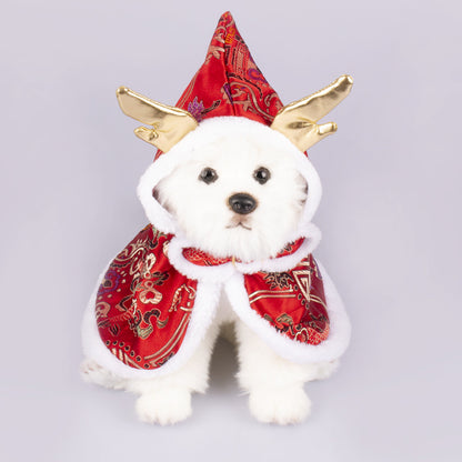 新年のペット服 犬猫用 ブロケード サテン サテン マント