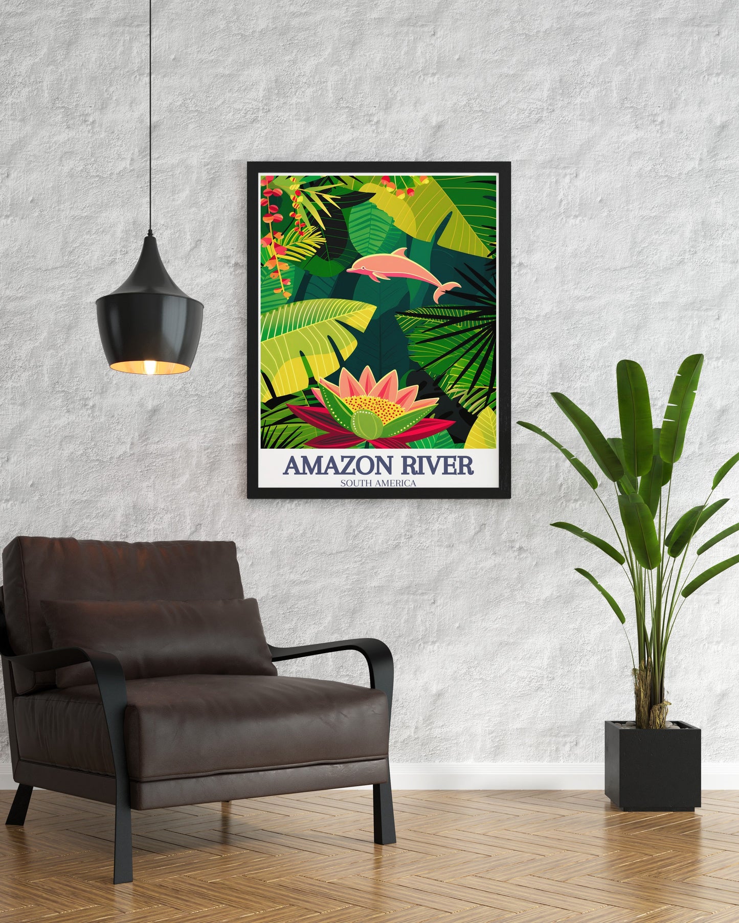 Amazon River Art - Victoria Regia water lily and Amazon river dolphin Home Decor - Brazil Living Room Decor