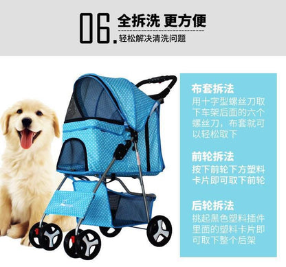 Lightweight Folding Pet Trolley Cat, Dog and Cart Three-wheeled Pet Cart Go Out Cart Supplies Dog Stroller