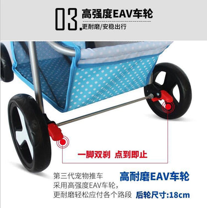 Lightweight Folding Pet Trolley Cat, Dog and Cart Three-wheeled Pet Cart Go Out Cart Supplies Dog Stroller