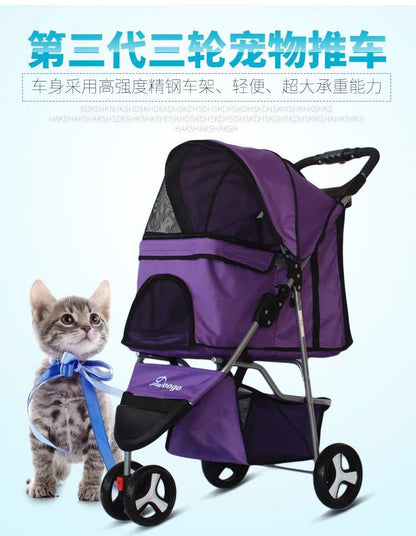 Lightweight Folding Pet Trolley Cat, Dog and Cart Three-wheeled Pet Cart Go Out Cart Supplies Dog Stroller