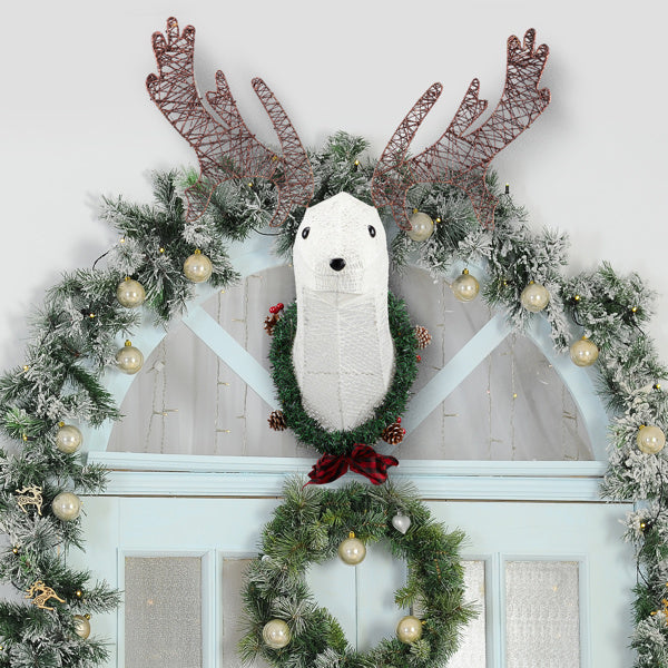Deer Head Flower Wreath Wall Mounted Warm White Light
