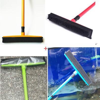 Pet Hair Removal Broom – Long Handle Rubber Floor Brush