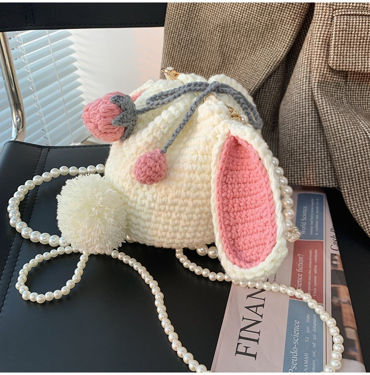 Strawberry Rabbit Crochet Wool Shoulder Bag