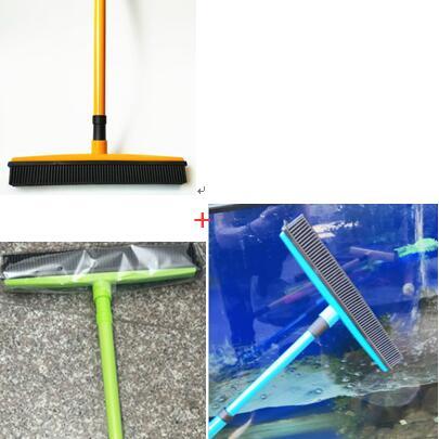 Pet Hair Removal Broom – Long Handle Rubber Floor Brush