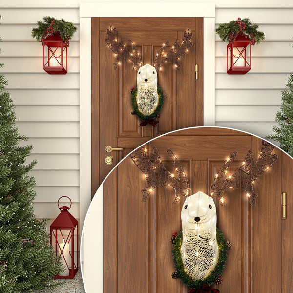 Deer Head Flower Wreath Wall Mounted Warm White Light