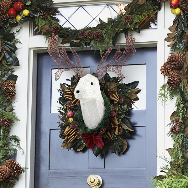 Deer Head Flower Wreath Wall Mounted Warm White Light