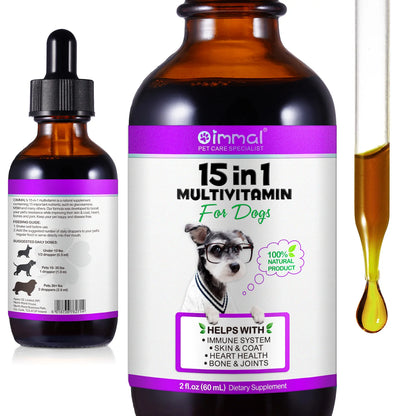 15-in-1 Vitamin Drops for Dogs Nutrients Comprehensive Nutrient Support Skin Coat Joint Bone Heart Immune System Boost Energy