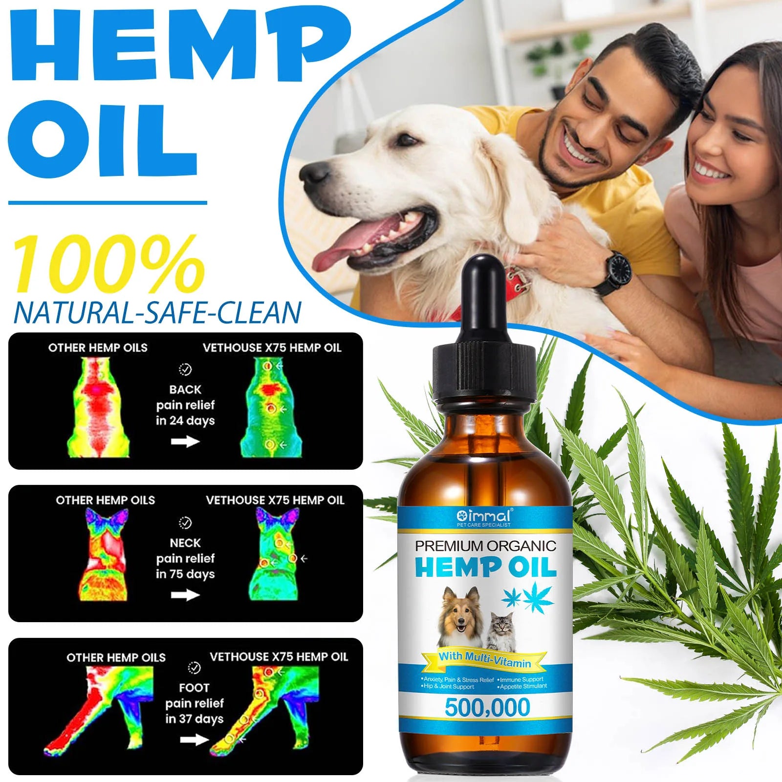 Premium Organic Oil with Multivitamin for Dogs Anxiety Pain & Stress Relief Hip Joint Support Immune Support Appetite Stimulant