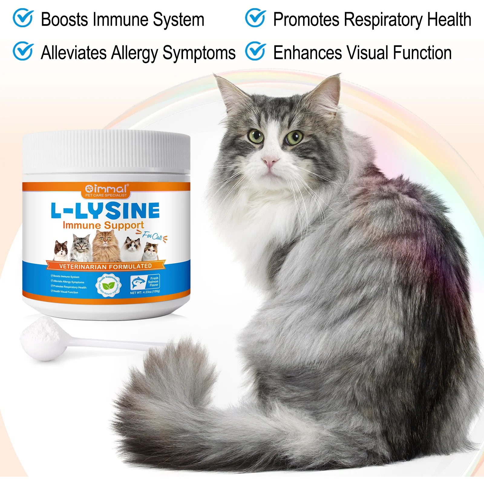 L-Lysine Supplement for Cats Supplement for Sneezing and Runny Nose, Cold Immune Support, Eye Function, and Respiratory Health