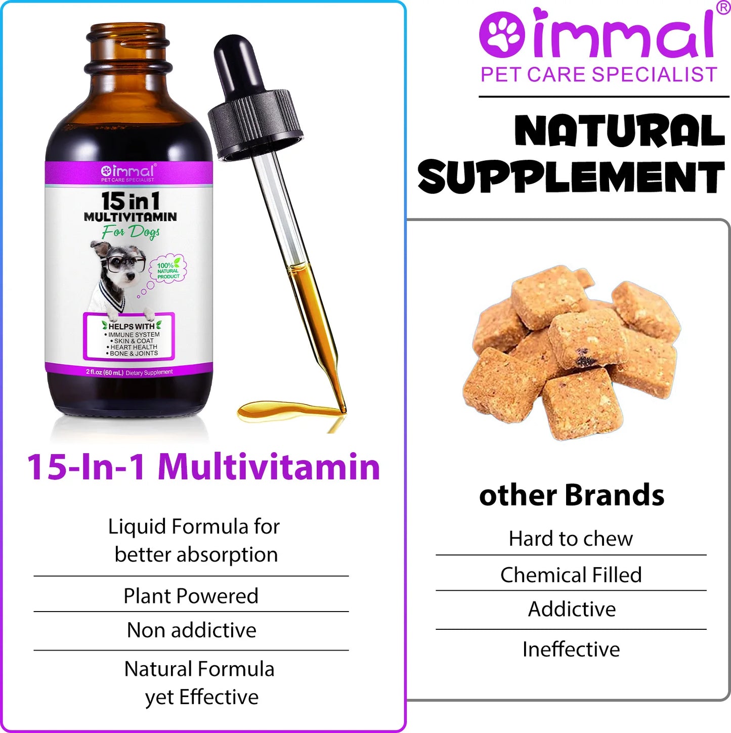 15-in-1 Vitamin Drops for Dogs Nutrients Comprehensive Nutrient Support Skin Coat Joint Bone Heart Immune System Boost Energy