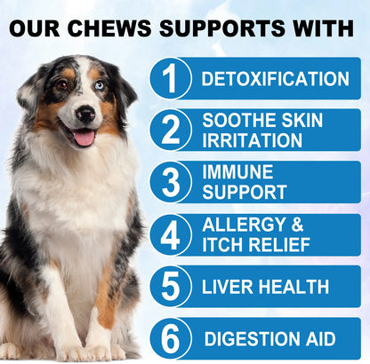 Dog Allergy Relief Chews Anti-Itch Skin & Coat Supplement Omega 3  60 Relief Treatment Pills Pumpkin Enzymes Peking Duck Flavor