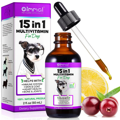 15-in-1 Vitamin Drops for Dogs Nutrients Comprehensive Nutrient Support Skin Coat Joint Bone Heart Immune System Boost Energy