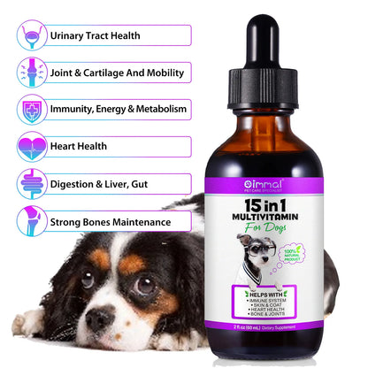 15-in-1 Vitamin Drops for Dogs Nutrients Comprehensive Nutrient Support Skin Coat Joint Bone Heart Immune System Boost Energy