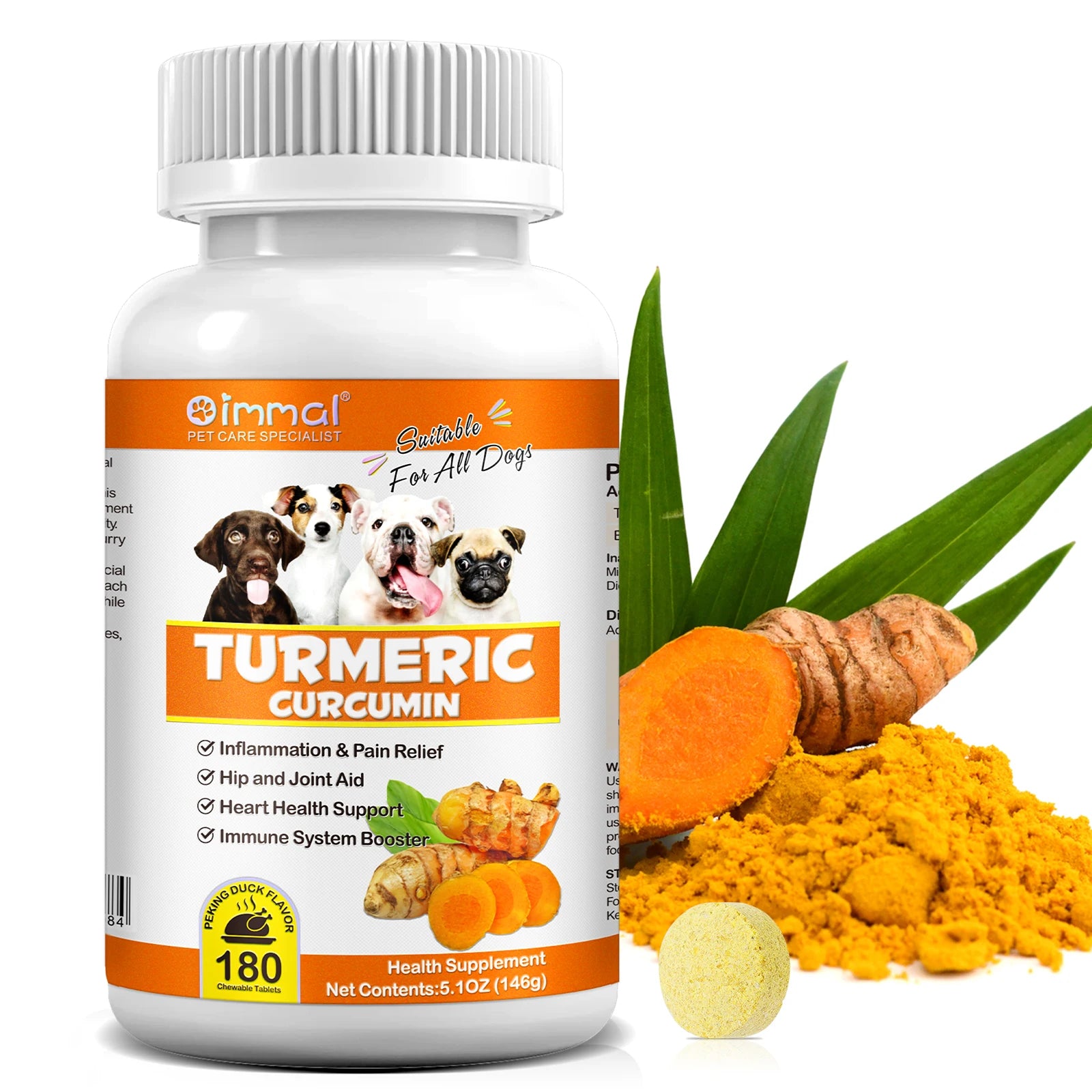 Turmeric Curcumin 180 Chewable Tablets Supplements Aid Joints and HIPS Heart Health Support Inflammation & Pain Relief for Dogs