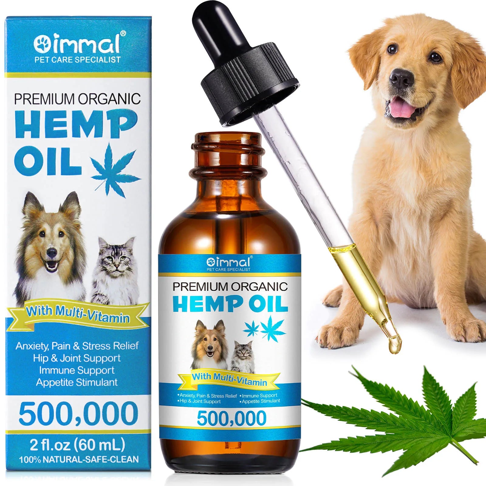 Premium Organic Oil with Multivitamin for Dogs Anxiety Pain & Stress Relief Hip Joint Support Immune Support Appetite Stimulant