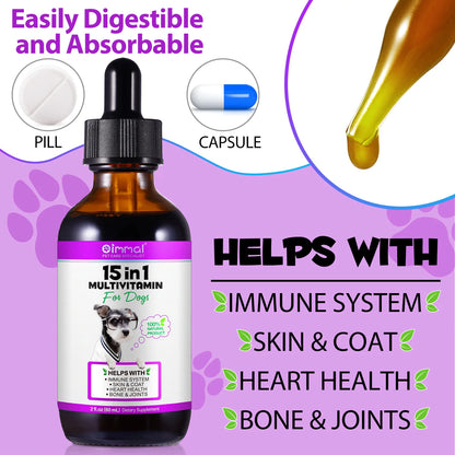 15-in-1 Vitamin Drops for Dogs Nutrients Comprehensive Nutrient Support Skin Coat Joint Bone Heart Immune System Boost Energy