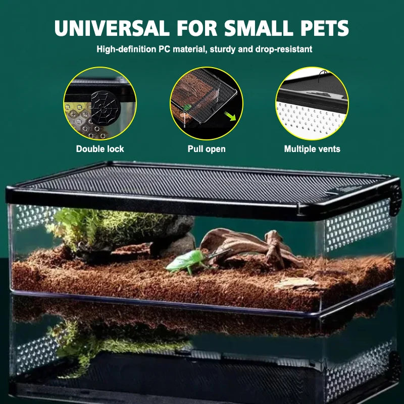 Reptile Feeding Boxs  Transparent Amphibian Insect Reptile Breeding Box Ventilated Hatching Container Reptile Terrarium Tanks