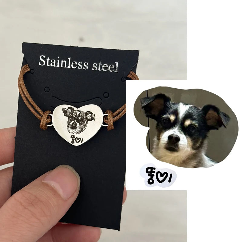 Custom Pet Portrait Bracelet For Women Personalized Dog Photo Stainless Steel Adjustable Pet Owner Lover Bracelet Gift Jewelry