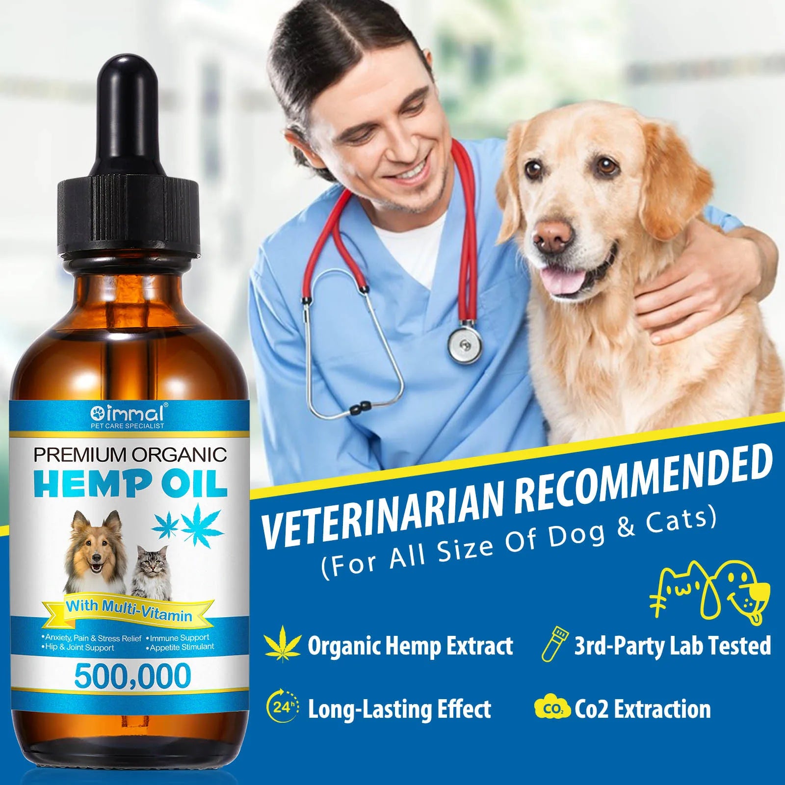 Premium Organic Oil with Multivitamin for Dogs Anxiety Pain & Stress Relief Hip Joint Support Immune Support Appetite Stimulant