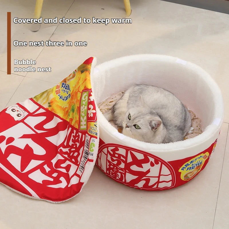 New Pet Dog Cat House Kennel Large Instant Noodle Warm Dog Cat Nest Beds Cushion Udon Cup Noodle Pet Bed Cozy Nest