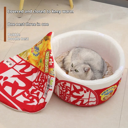 New Pet Dog Cat House Kennel Large Instant Noodle Warm Dog Cat Nest Beds Cushion Udon Cup Noodle Pet Bed Cozy Nest